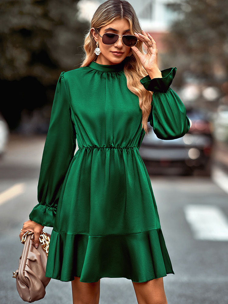 Long Sleeve Ruffle Hem Mini Dresses Tiynon