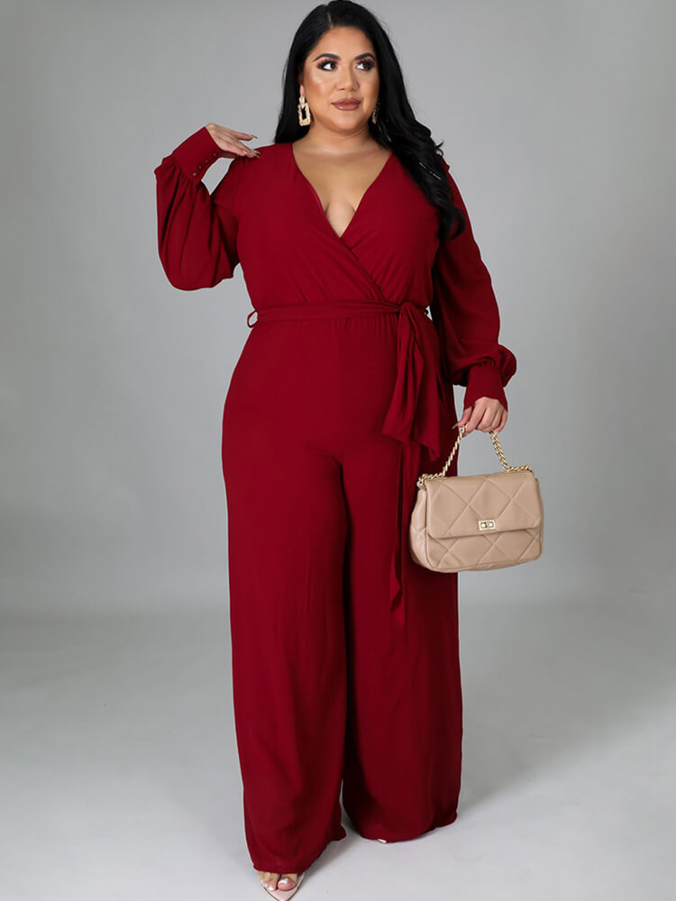 Long Sleeve Solid Bodycon Wide Leg Jumpsuits Tiynon