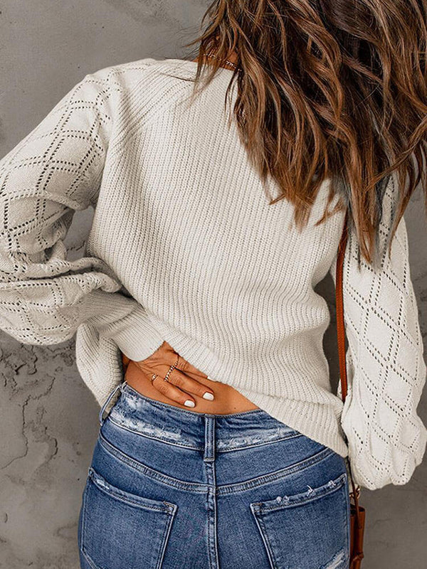 Long Sleeves Button Quilted Knitted Tops Tiynon