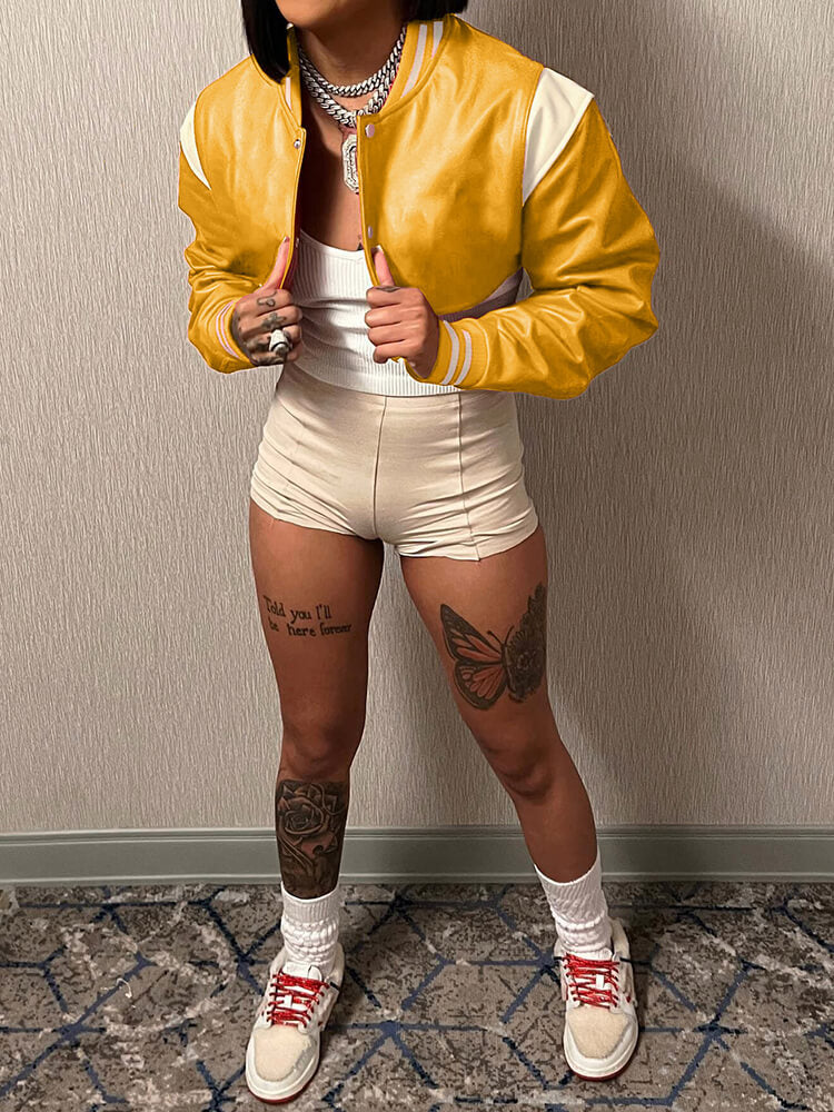 Long Sleeves Button Short Baseball Jackets Tiynon