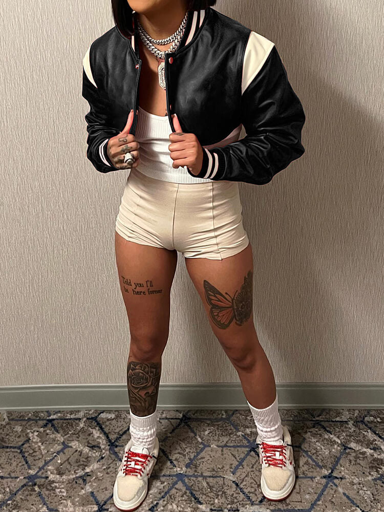 Long Sleeves Button Short Baseball Jackets Tiynon