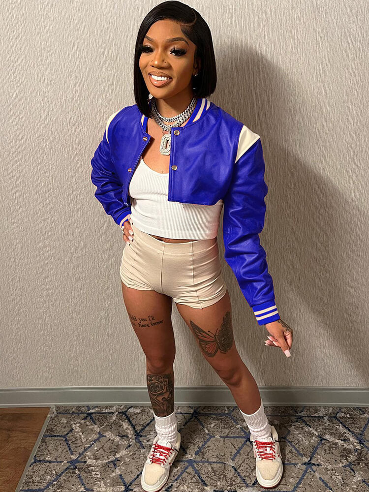 Long Sleeves Button Short Baseball Jackets Tiynon