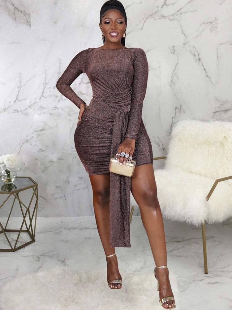 Long Sleeves Glitter Bodycon Mini Dresses Tiynon