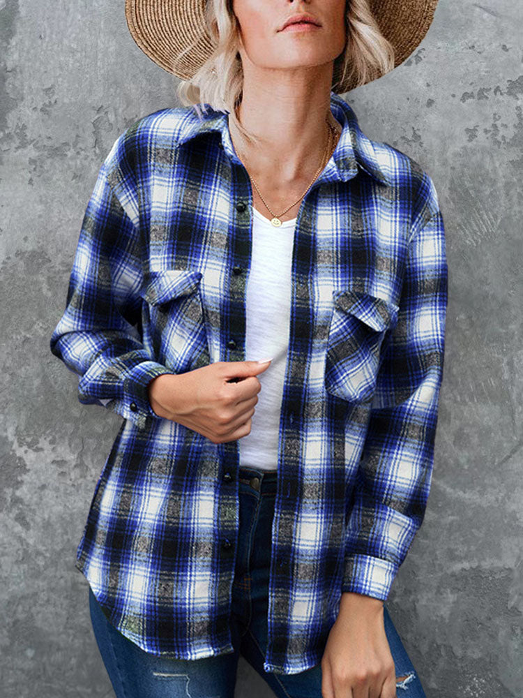 Long Sleeves Plaid Print Button Shirts Tiynon