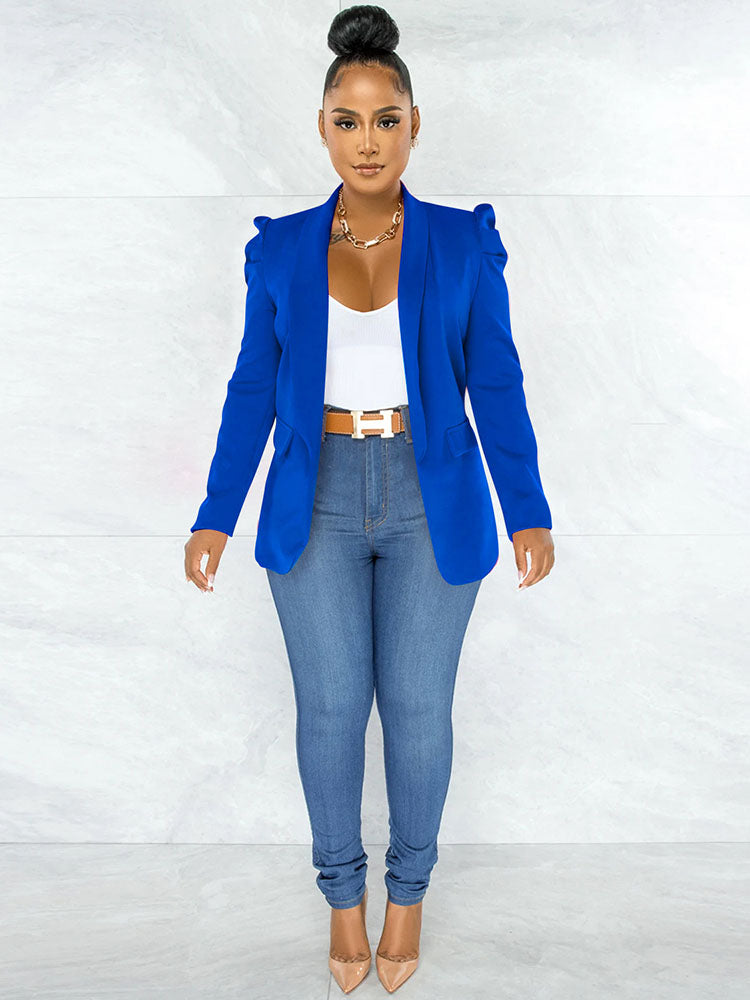 Long Sleeves Soilid Color Ruched Blazers Tiynon