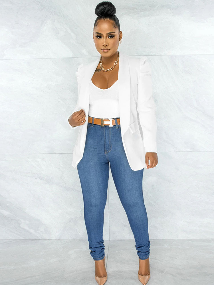 Long Sleeves Soilid Color Ruched Blazers Tiynon