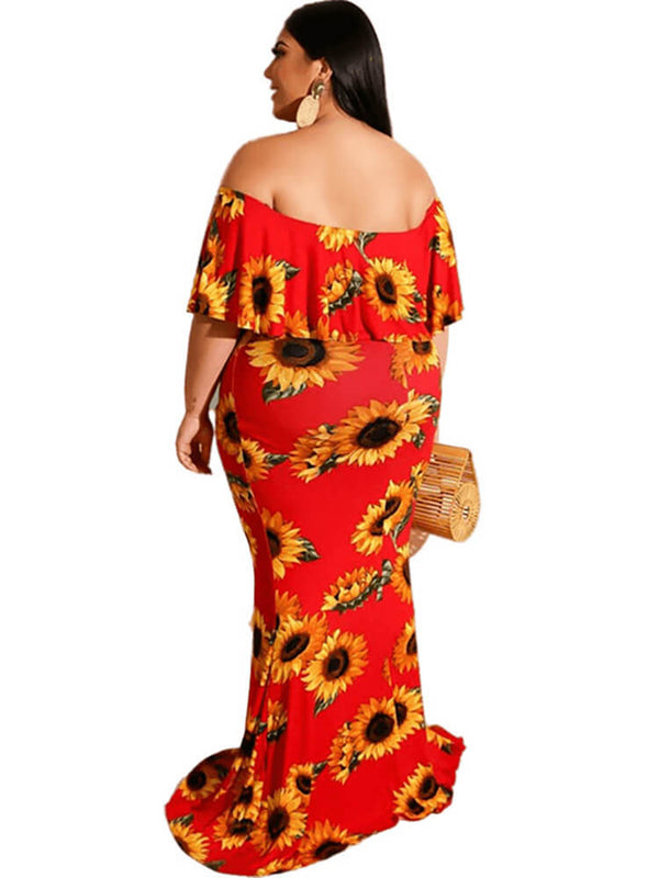 Off Shoulder Floral Print Bodycon Maxi Dresses Tiynon