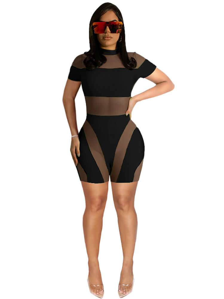 One Piece Mesh Patchwork Bodycon Jumpsuits Tiynon