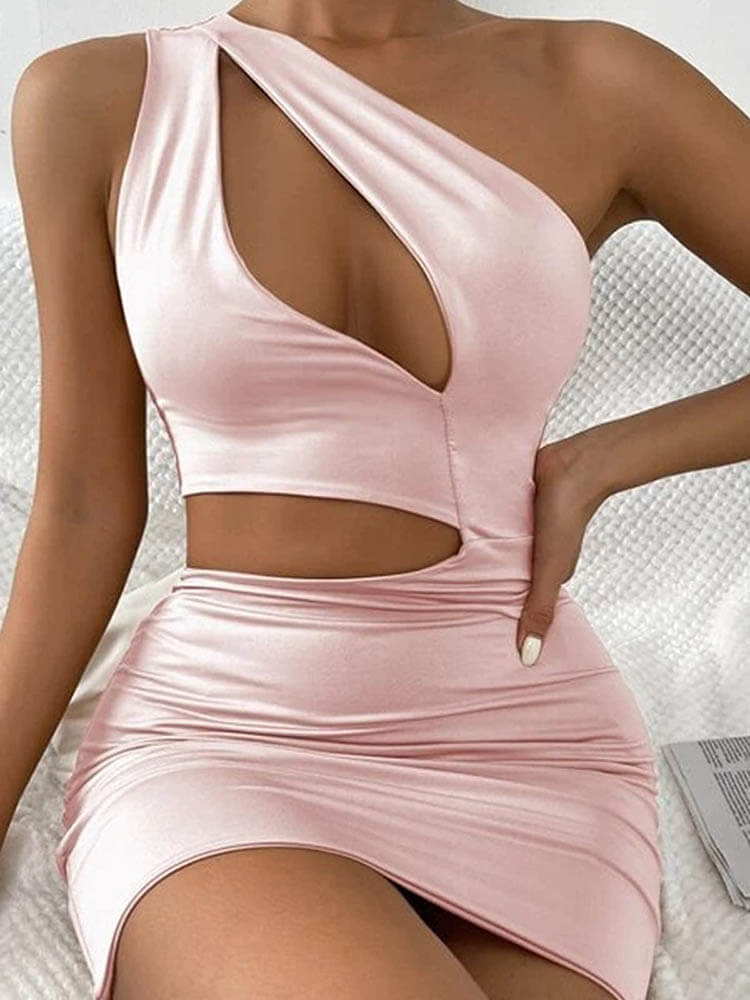 One Shoulder Cutout Bodycon Mini Dress Tiynon