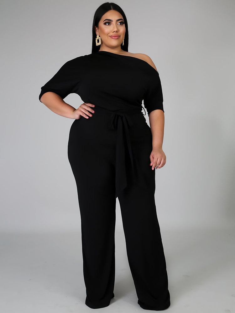 One Shoulder Plus Size Wide Leg Outfits Tiynon