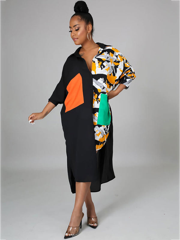 Oversize Irregular Leopard Print Patchwork Shirt Dresses Tiynon