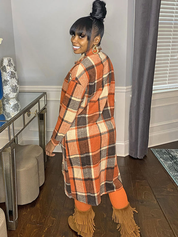 Plaid Button Down Long Shirt Jacket Tiynon