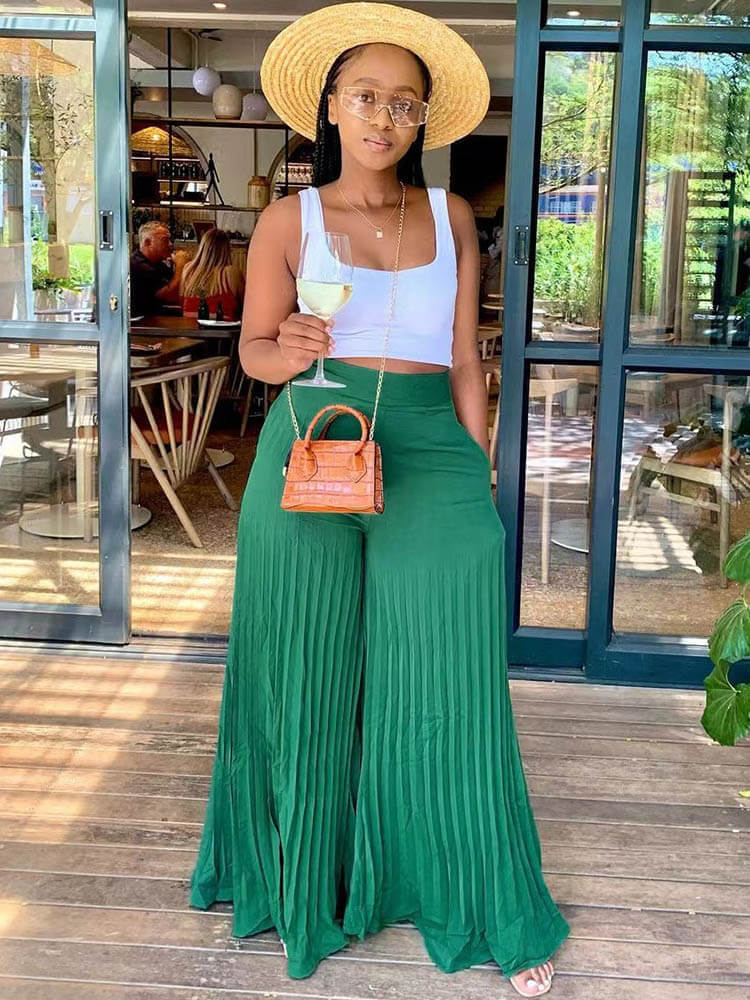 Pleated Loose Wide Leg Long Pants Tiynon