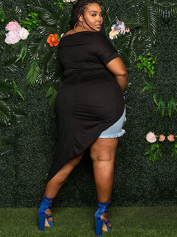 Plus Size Drawstring Cut-Out Shirt Dresses Tiynon