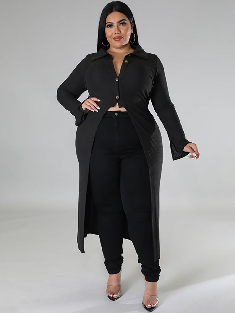 Plus Size Long Sleeves Knit Buttons Long Coats Tiynon