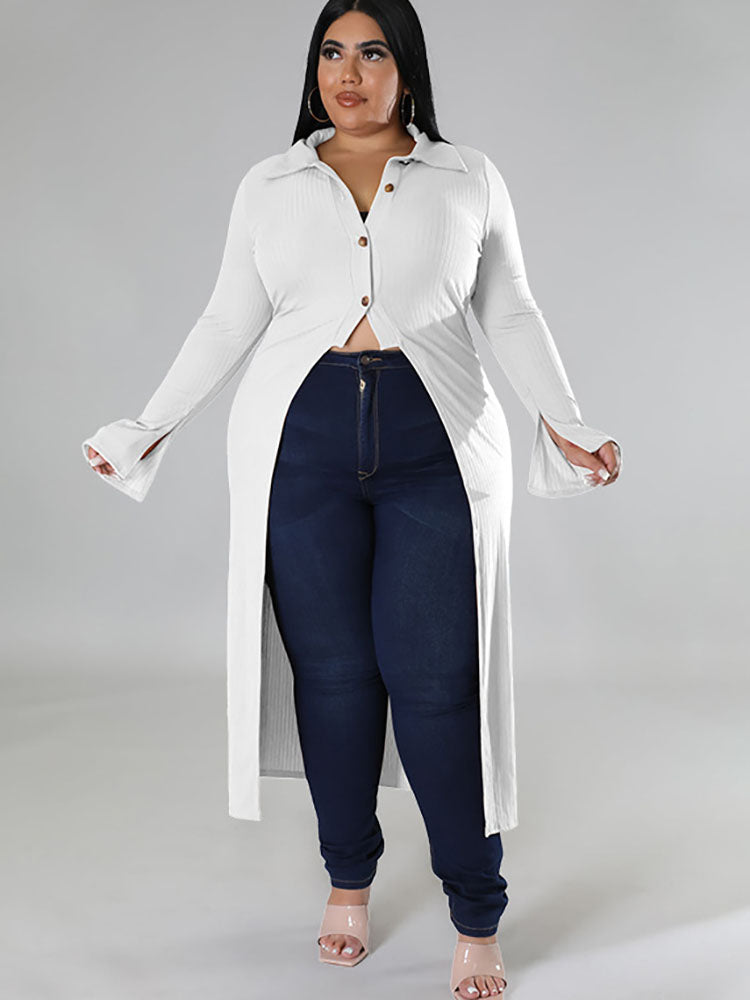 Plus Size Long Sleeves Knit Buttons Long Coats Tiynon