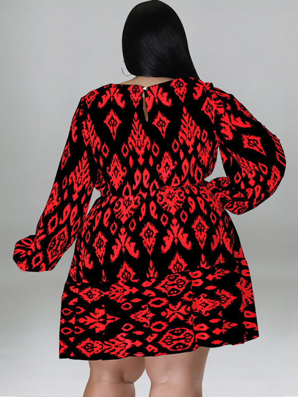 Plus Size Long Sleeves Round Neck Midi Dresses Tiynon