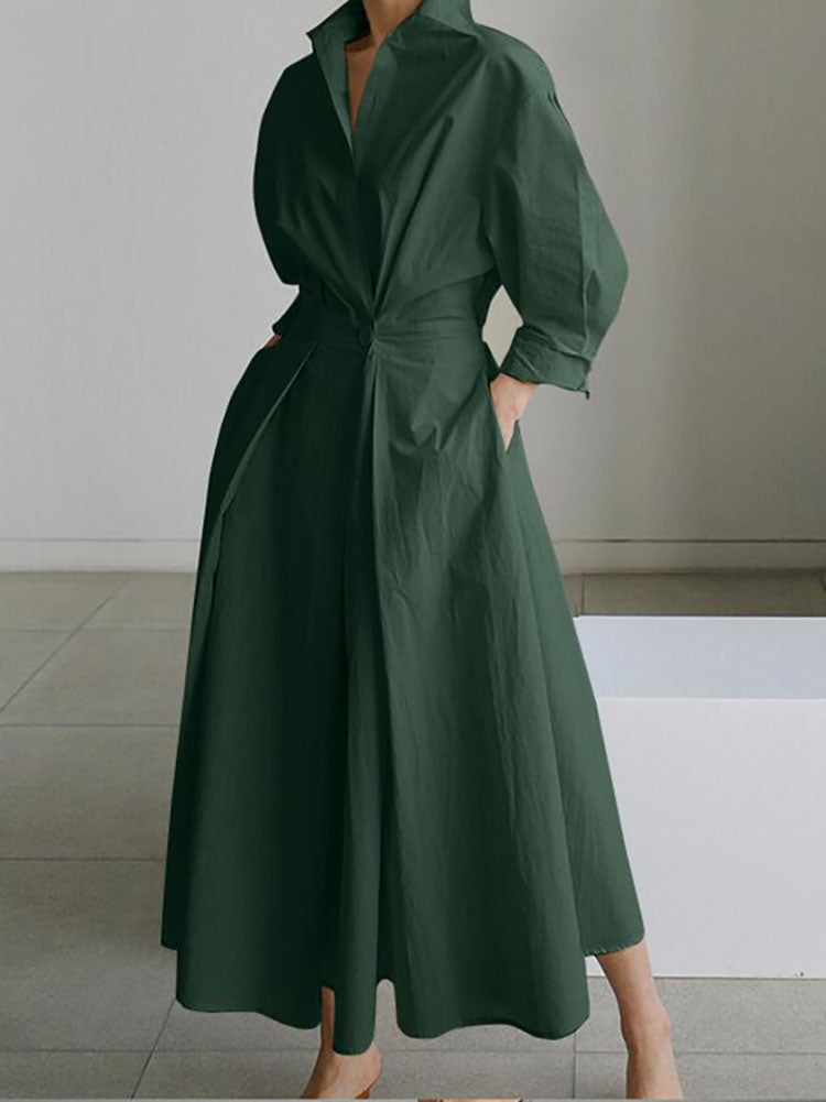 Plus Size Pleated Long Sleeve Maxi Dresses Tiynon