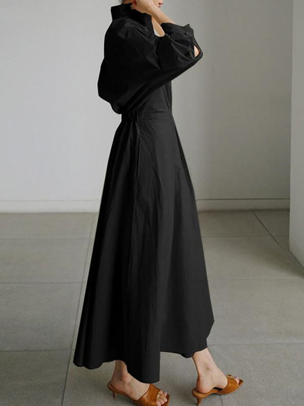 Plus Size Pleated Long Sleeve Maxi Dresses Tiynon