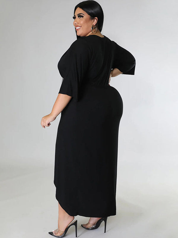 Plus Size Ruched Tie Front Midi Dresses Tiynon