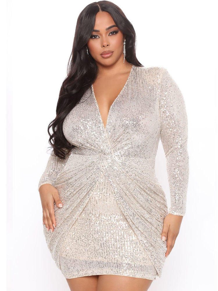 Plus Size Sequins Glitter Bodycon Mini Dresses Tiynon