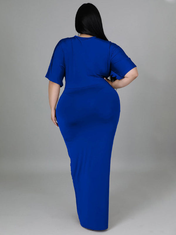 Plus Size Short Sleeve V Neck Maxi Dresses Tiynon