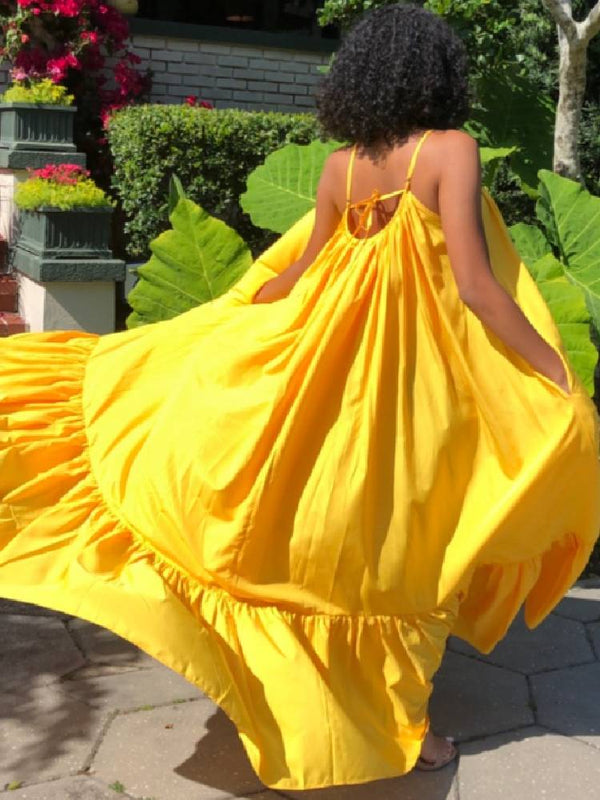Plus Size Spaghetti Strap Ruffle Maxi Swing Dresses Tiynon