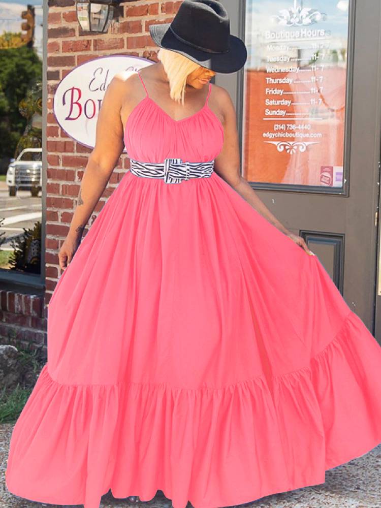 Plus Size Spaghetti Strap Ruffle Maxi Swing Dresses Tiynon