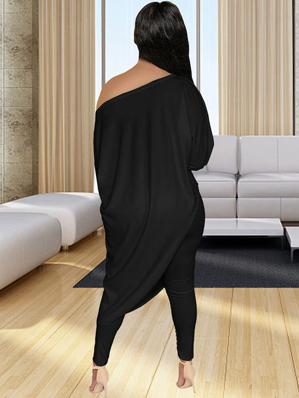 Plus Size Two Piece One Shoulder Top Long Pants Tiynon
