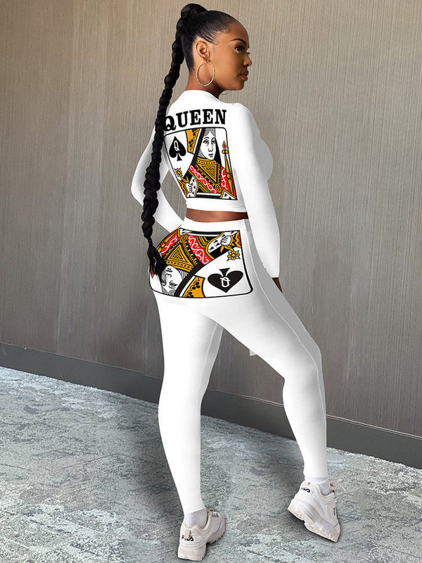 Plus Size Two Piece Poker Print Pant Suits Tiynon