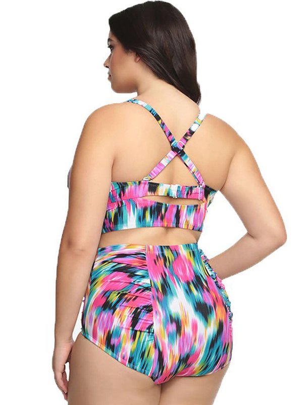 Plus Size Two Piece Sleeveless Tops Shorts Swimsuits Tiynon