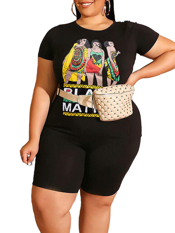 Plus Size Two Piece T Shirt Tops + Bodycon Shorts Tiynon