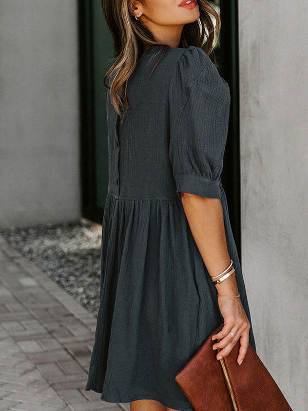 Puff Sleeve Ruffled Loose Mini Dresses Tiynon