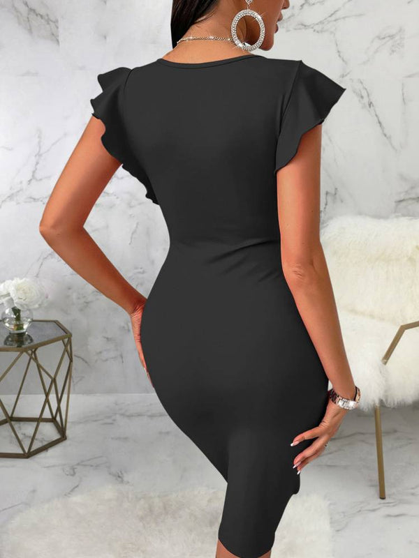 Ruffle Sleeve Bodycon Midi Dresses Tiynon