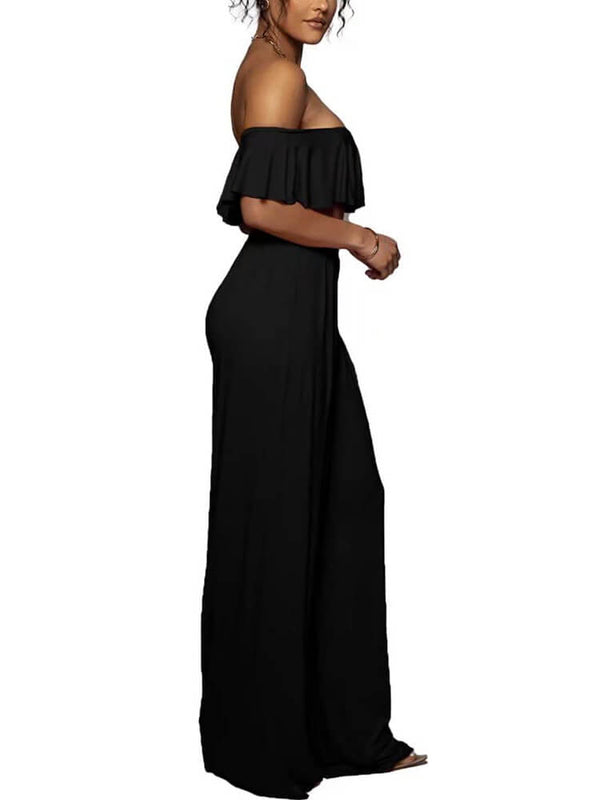 Ruffle Strapless Crop Top Wide Leg Long Pant Suits Tiynon