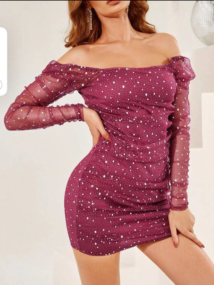 Sequin Mesh Patchwork Ruehed Mini Dresses Tiynon