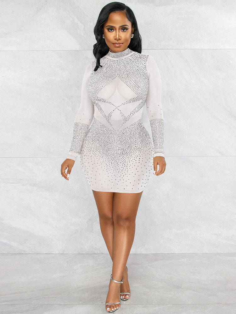 Sequin Mock Neck Bodycon Mini Dresses Tiynon