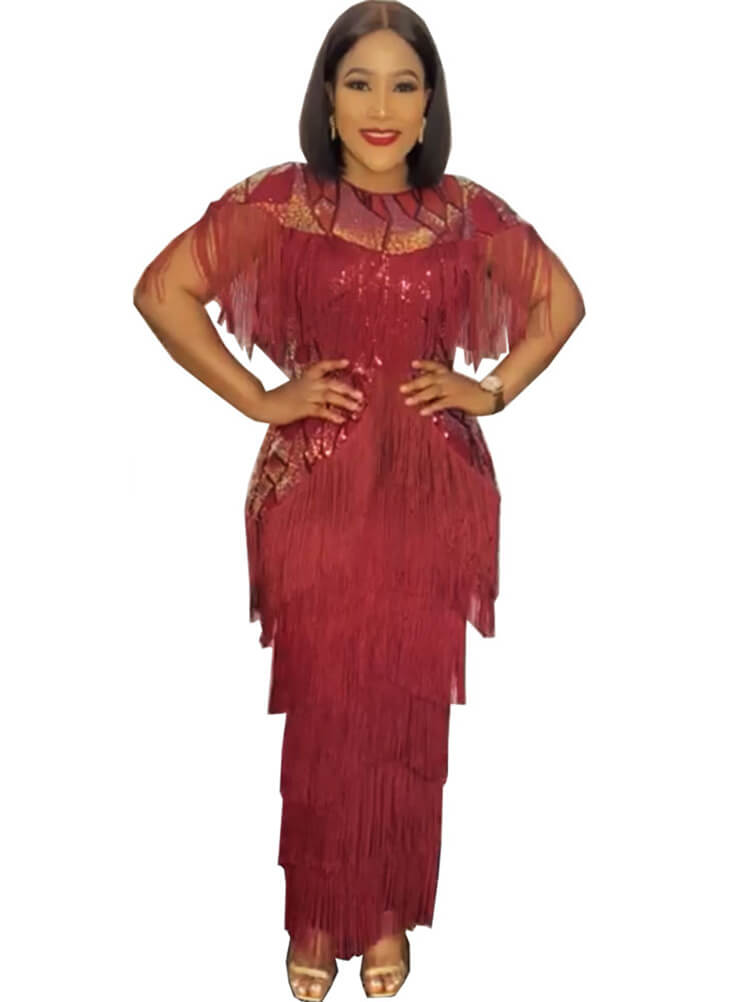 Sequin Patchwork Sleeveless Tassel Bodycon Maxi Dresses Tiynon