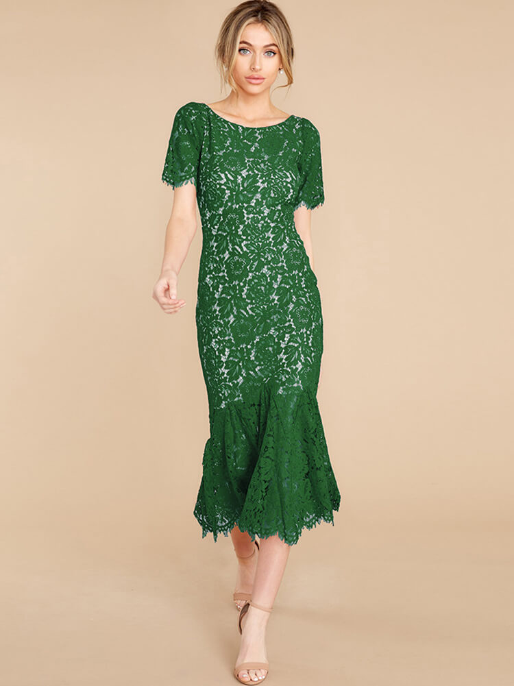 Short Sleeve Floral Print Bodycon Midi Dresses Tiynon