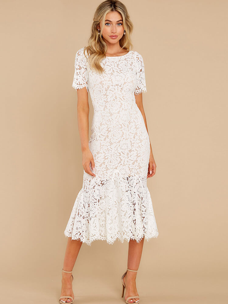 Short Sleeve Floral Print Bodycon Midi Dresses Tiynon