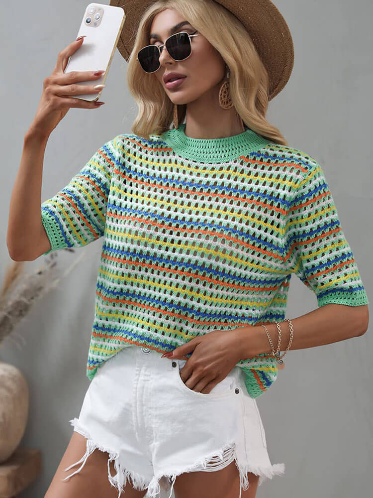 Short Sleeve Knit Pullover Loose Tops Tiynon