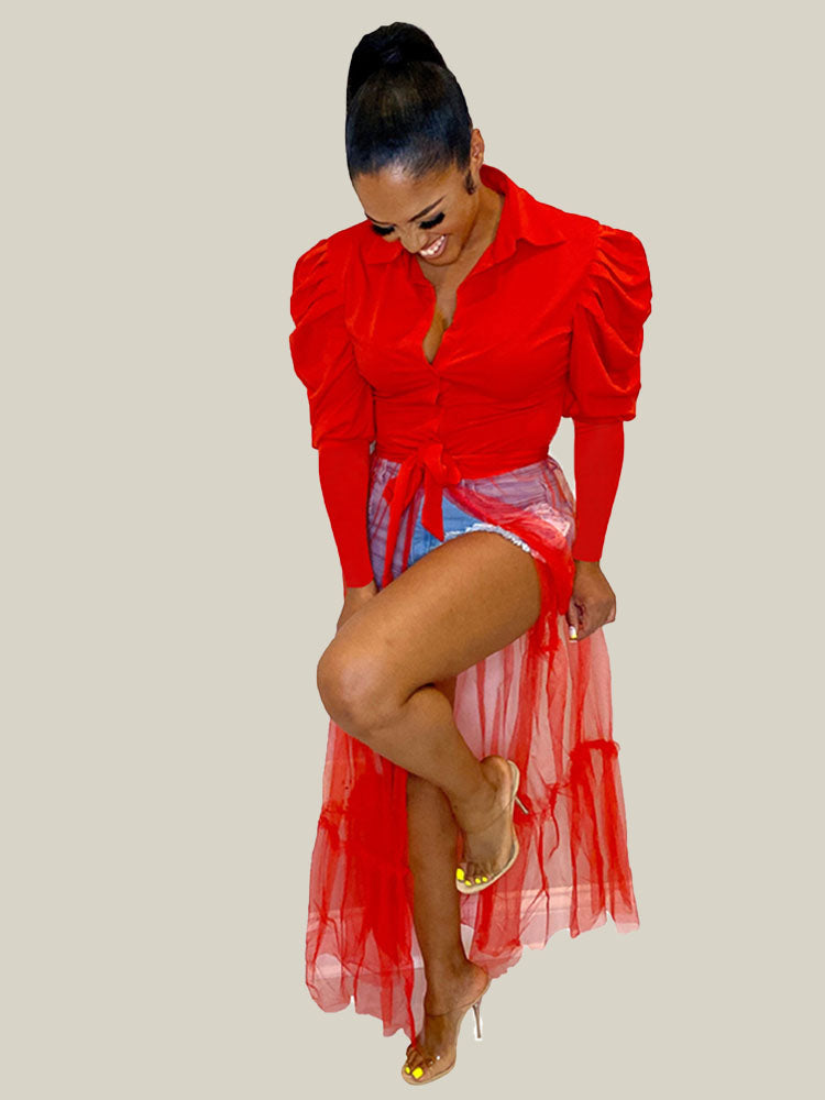 Silk Puff Sleeve Shirt Maxi Dresses Tiynon