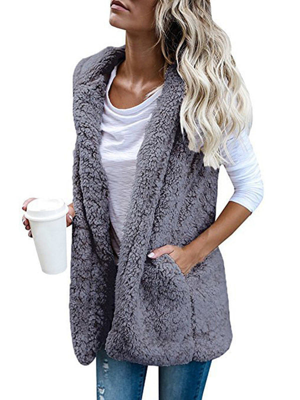 Sleeveless Fleece Cardigan Vest Sherpa Jacket Tiynon