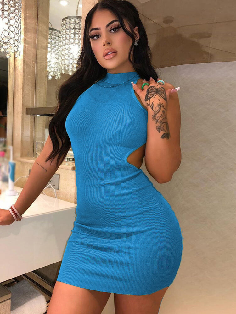 Sleeveless Halter Backless Mini Dress Tiynon