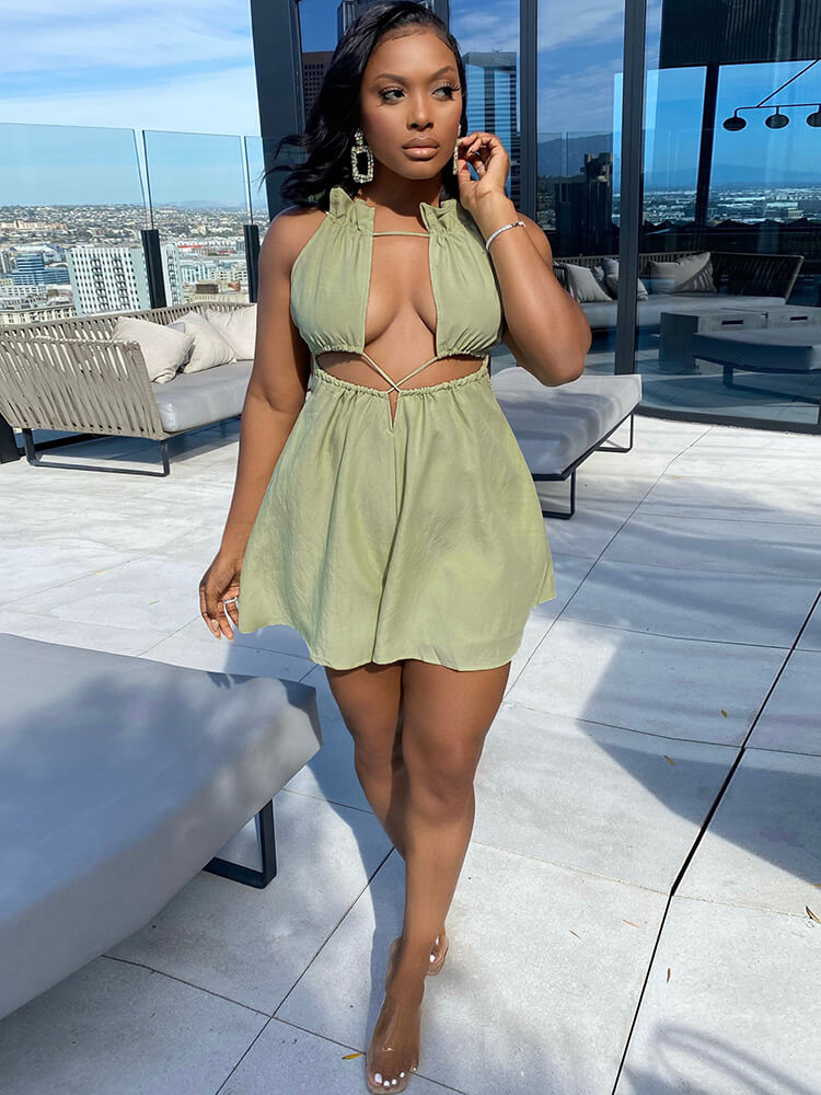 Sleeveless Hollow Out Short Jumpsuit Tiynon