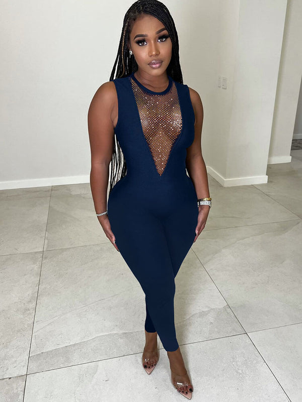 Sleeveless Round Neck Mesh Jumpsuits Tiynon