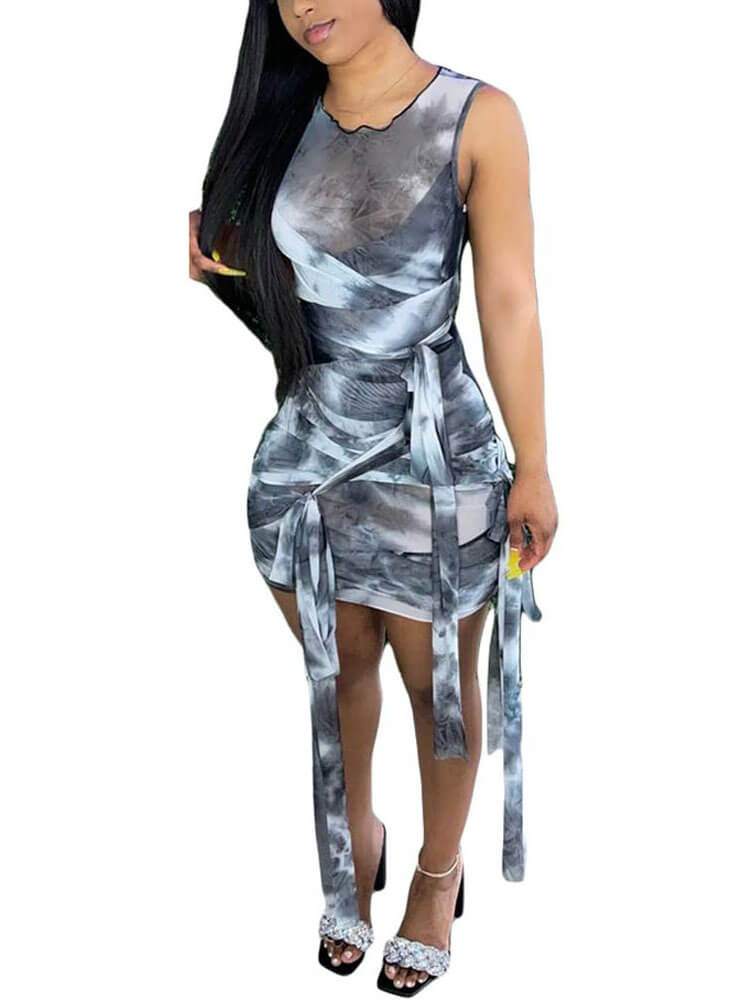 Sleeveless Tie Dyed Skinny Midi Dress Tiynon
