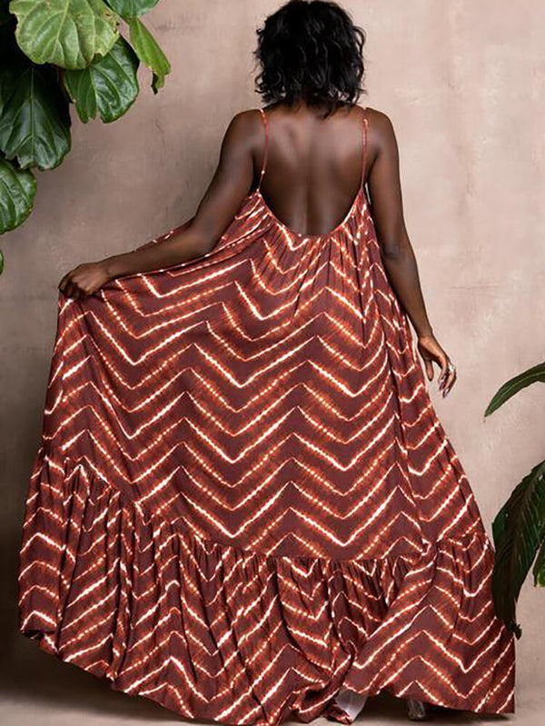 Spaghetti Strap Backless Floral Print Maxi Dresses Tiynon