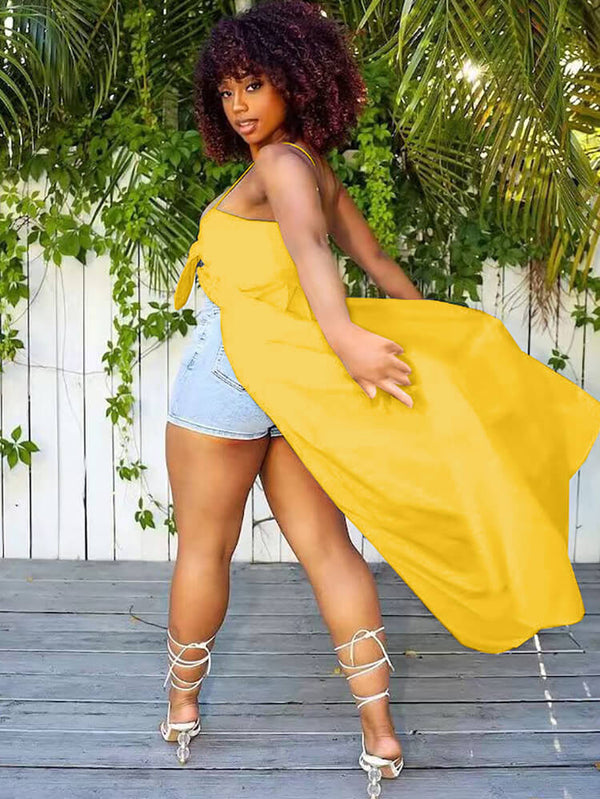 Spaghetti Strap Backless Lace Up Ruched Tops Tiynon