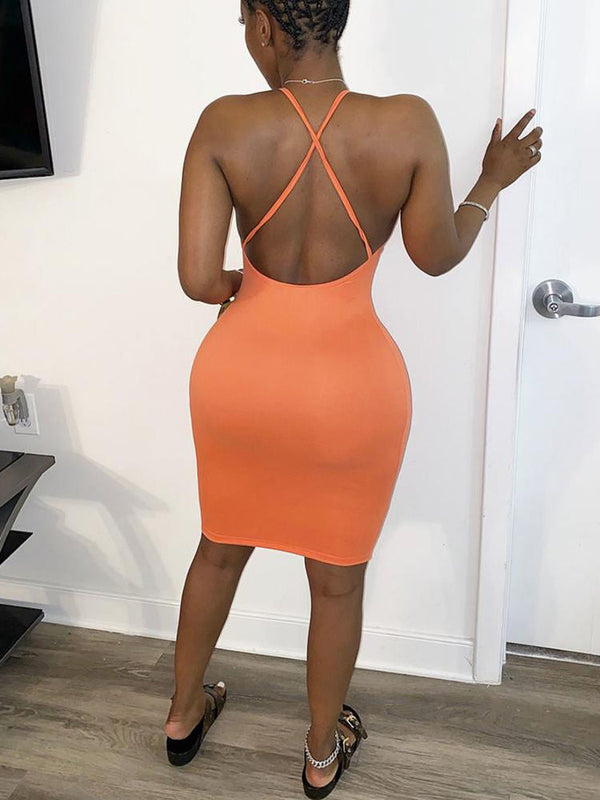 Spaghetti Strap Solid Color Midi Dresses Tiynon